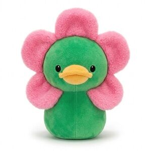 Green & Pink Plush Flower Duck Easter Toy 9” NEW!
